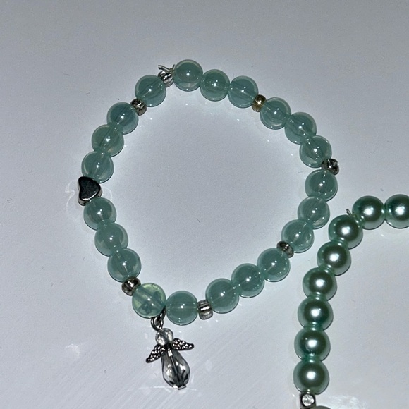 Chic Silver and Aqua Beaded Bracelet Duo - Picture 3 of 3